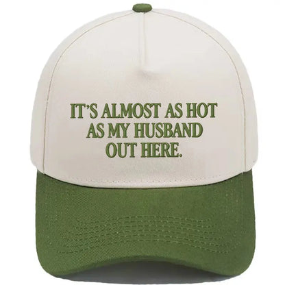 Almost as Hot as My Husband" Embroidered Snapback Hat – Funny Retro Two-Tone Baseball Cap for Women