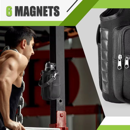Magnetic Water Bottle Carrier Bag – Gym Holder with Phone Pocket & Shoulder Strap