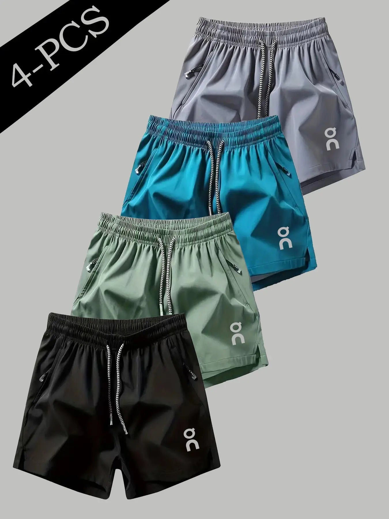 Men's 4-Piece Quick-Dry Cooling Athletic Shorts Set with Loose-Fit Design and Zip Pockets, Perfect for Running, Gym, and Everyday Use