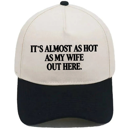 Almost as Hot as My Husband" Embroidered Snapback Hat – Funny Retro Two-Tone Baseball Cap for Women