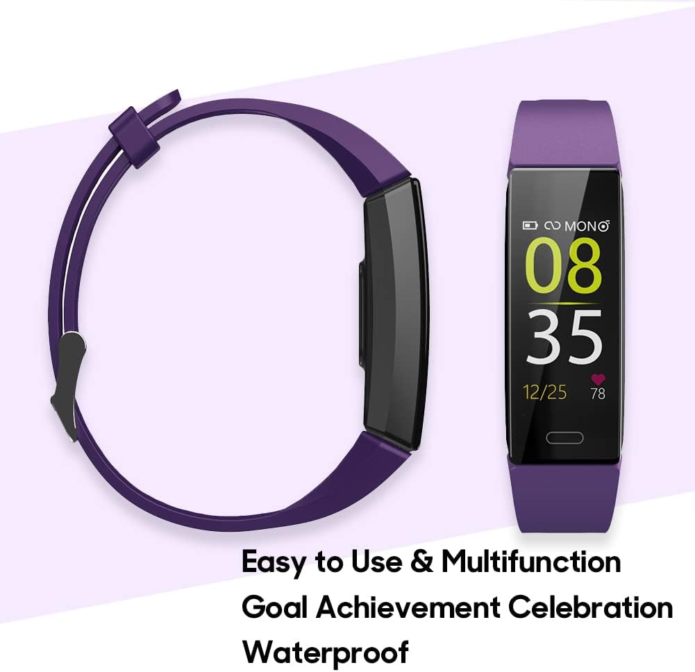 Fitness Tracker Watch – Heart Rate, Sleep & Activity Monitor for Men & Women, Waterproof (Purple)