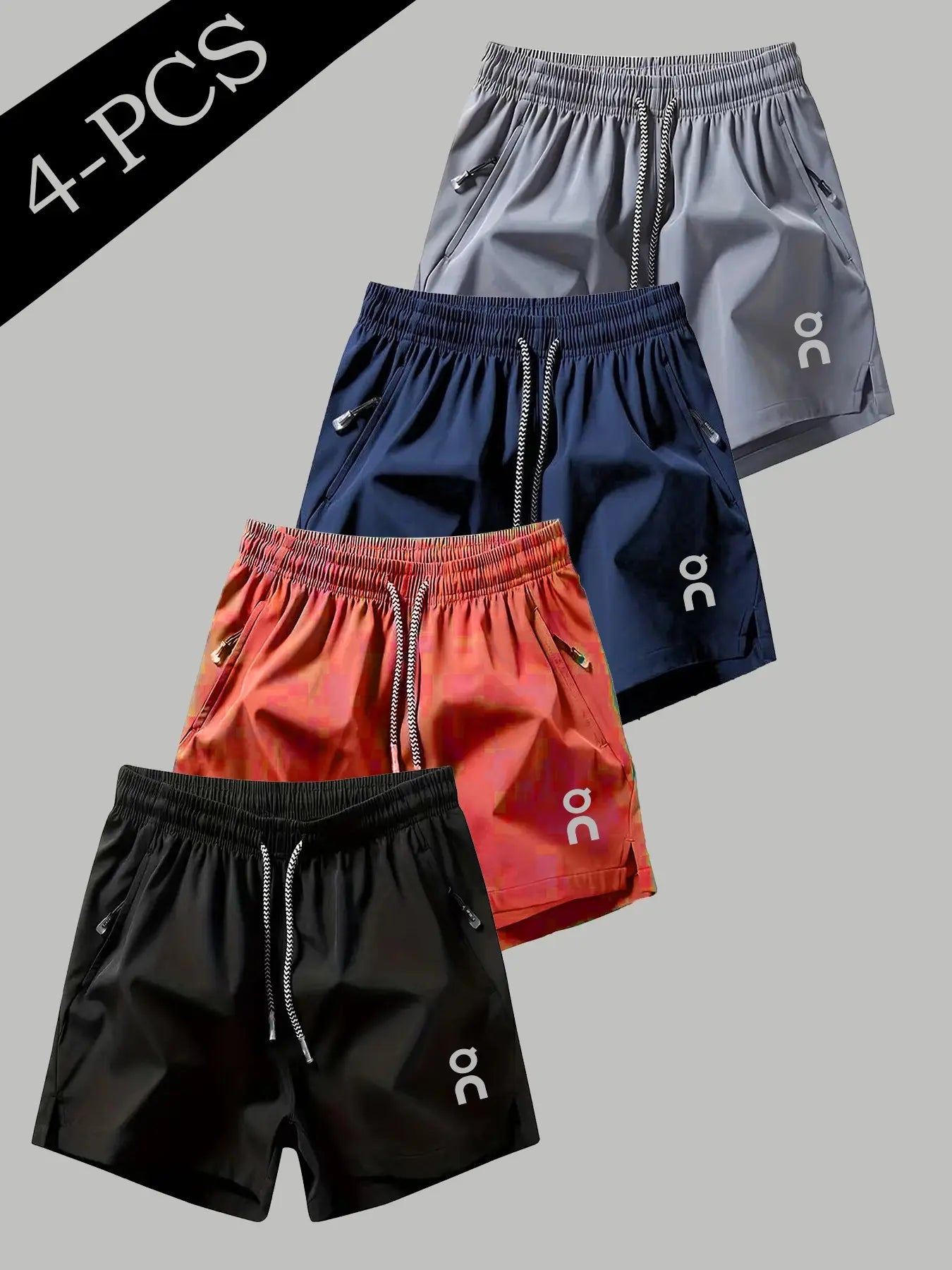 Men's 4-Piece Quick-Dry Cooling Athletic Shorts Set with Loose-Fit Design and Zip Pockets, Perfect for Running, Gym, and Everyday Use