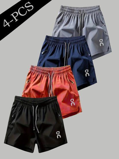 Men's 4-Piece Quick-Dry Cooling Athletic Shorts Set with Loose-Fit Design and Zip Pockets, Perfect for Running, Gym, and Everyday Use