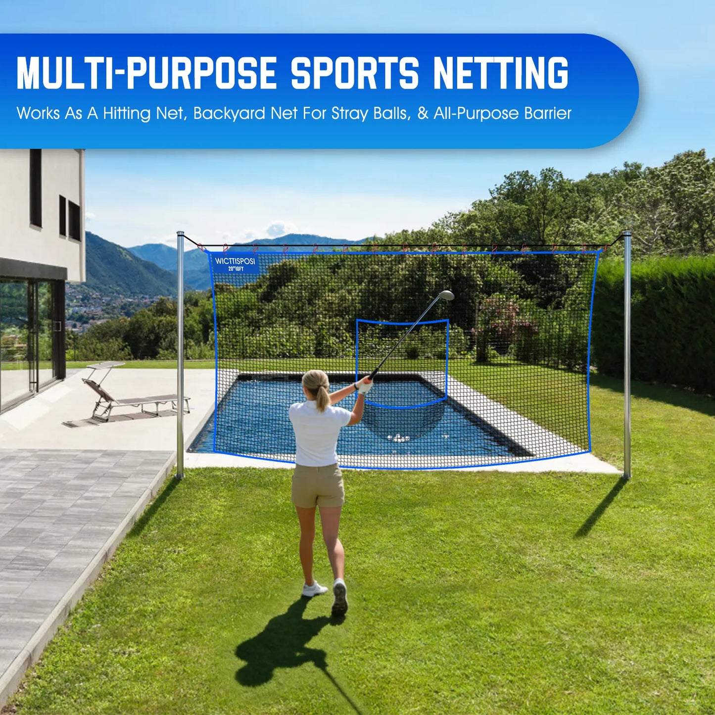 Heavy-Duty Golf Practice Net with Target Pocket for Indoor and Outdoor Use - Multi-Sport Netting Barrier for Driving, Chipping, and Swing Training