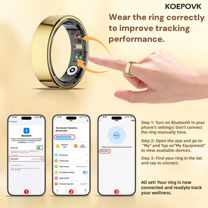 Titanium Smart Ring IP68 Fitness Tracker with Sleep Tracking, Activity Tracking, Stress Trends, Sport Modes, No Subscription Required, 3-5 Days Battery Life, Ios & Android Compatible