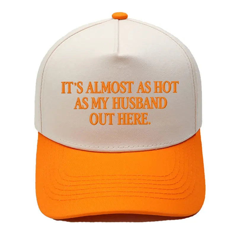 Almost as Hot as My Husband" Embroidered Snapback Hat – Funny Retro Two-Tone Baseball Cap for Women