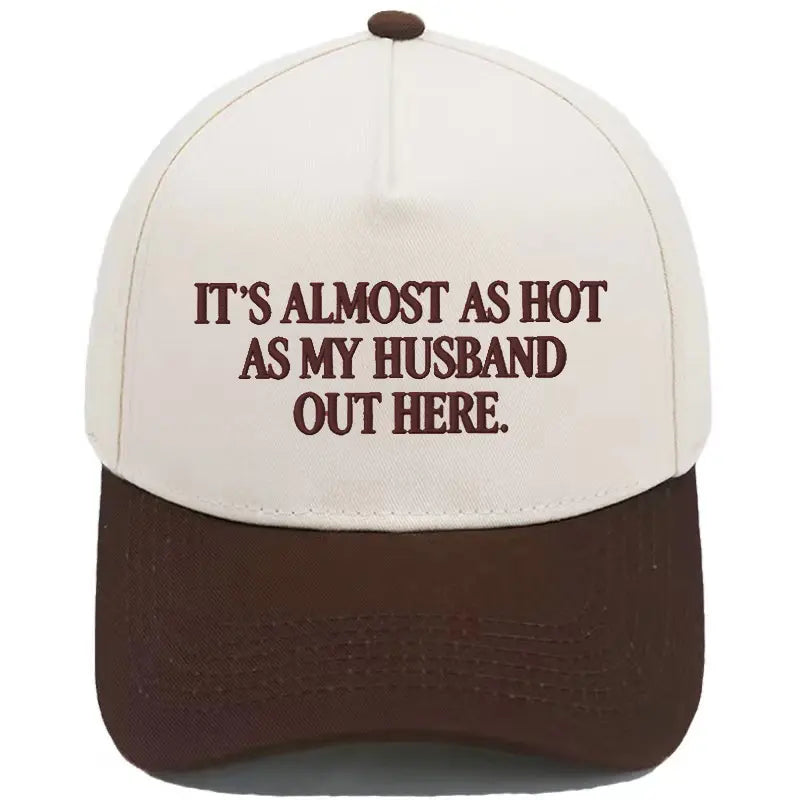 Almost as Hot as My Husband" Embroidered Snapback Hat – Funny Retro Two-Tone Baseball Cap for Women