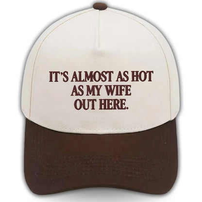 Almost as Hot as My Husband" Embroidered Snapback Hat – Funny Retro Two-Tone Baseball Cap for Women