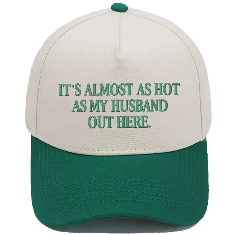 Almost as Hot as My Husband" Embroidered Snapback Hat – Funny Retro Two-Tone Baseball Cap for Women
