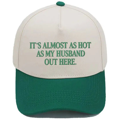 Almost as Hot as My Husband" Embroidered Snapback Hat – Funny Retro Two-Tone Baseball Cap for Women