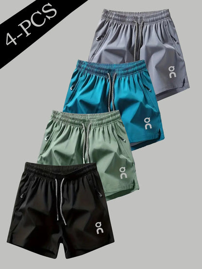Men's 4-Piece Quick-Dry Cooling Athletic Shorts Set with Loose-Fit Design and Zip Pockets, Perfect for Running, Gym, and Everyday Use