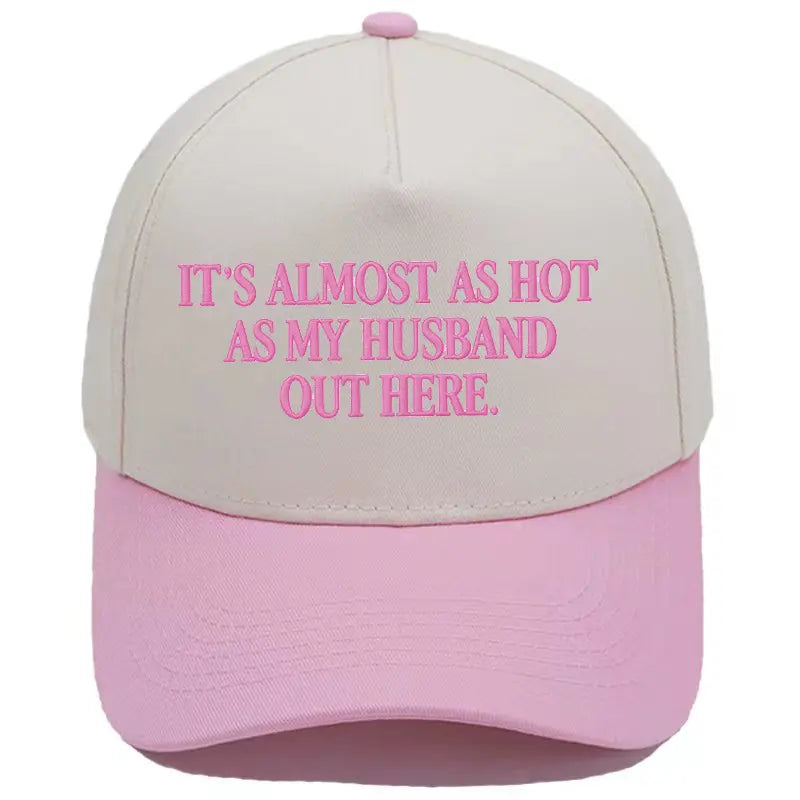 Almost as Hot as My Husband" Embroidered Snapback Hat – Funny Retro Two-Tone Baseball Cap for Women