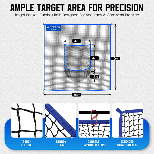 Heavy-Duty Golf Practice Net with Target Pocket for Indoor and Outdoor Use - Multi-Sport Netting Barrier for Driving, Chipping, and Swing Training