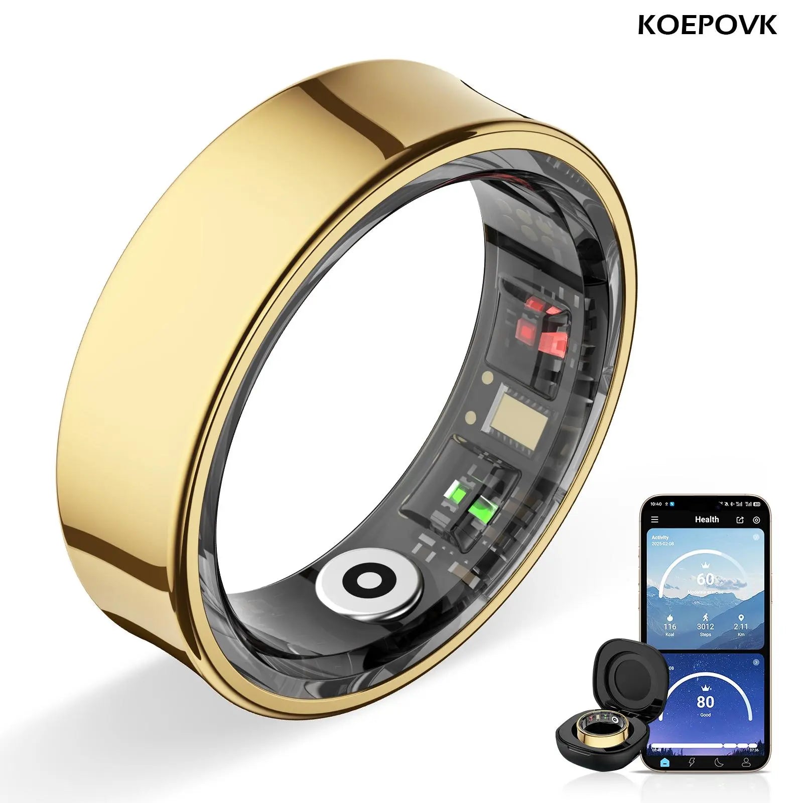 Titanium Smart Ring IP68 Fitness Tracker with Sleep Tracking, Activity Tracking, Stress Trends, Sport Modes, No Subscription Required, 3-5 Days Battery Life, Ios & Android Compatible