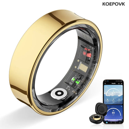 Titanium Smart Ring IP68 Fitness Tracker with Sleep Tracking, Activity Tracking, Stress Trends, Sport Modes, No Subscription Required, 3-5 Days Battery Life, Ios & Android Compatible