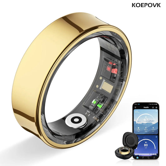 Titanium Smart Ring IP68 Fitness Tracker with Sleep Tracking, Activity Tracking, Stress Trends, Sport Modes, No Subscription Required, 3-5 Days Battery Life, Ios & Android Compatible