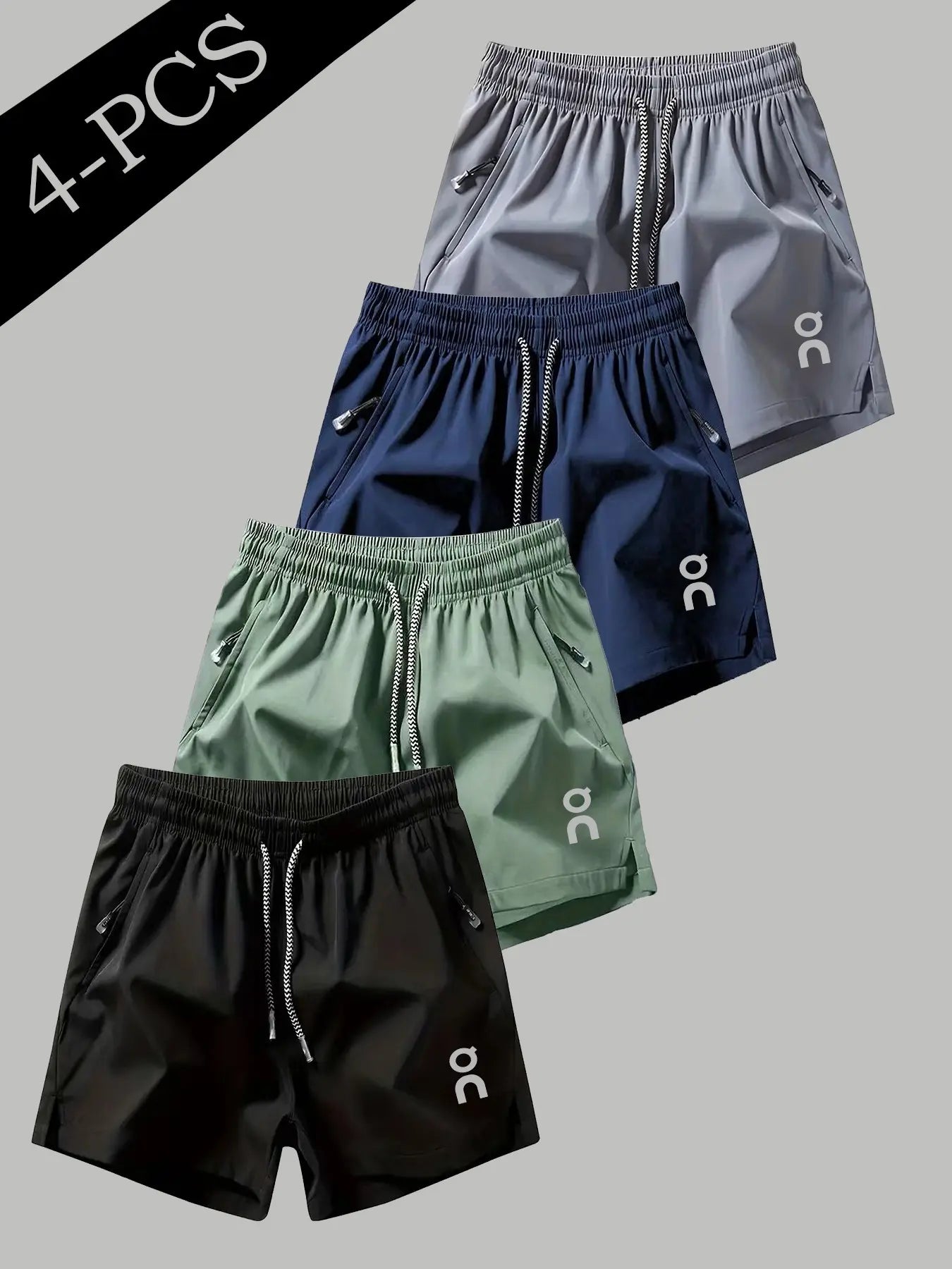 Men's 4-Piece Quick-Dry Cooling Athletic Shorts Set with Loose-Fit Design and Zip Pockets, Perfect for Running, Gym, and Everyday Use