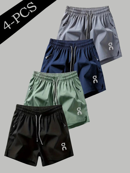 Men's 4-Piece Quick-Dry Cooling Athletic Shorts Set with Loose-Fit Design and Zip Pockets, Perfect for Running, Gym, and Everyday Use
