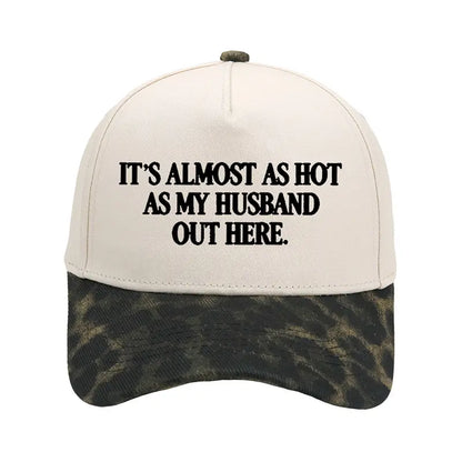 Almost as Hot as My Husband" Embroidered Snapback Hat – Funny Retro Two-Tone Baseball Cap for Women