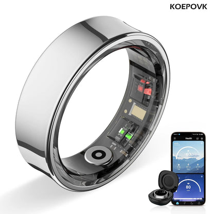 Titanium Smart Ring IP68 Fitness Tracker with Sleep Tracking, Activity Tracking, Stress Trends, Sport Modes, No Subscription Required, 3-5 Days Battery Life, Ios & Android Compatible