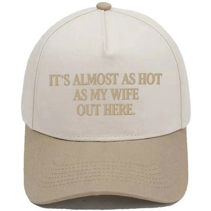 Almost as Hot as My Husband" Embroidered Snapback Hat – Funny Retro Two-Tone Baseball Cap for Women
