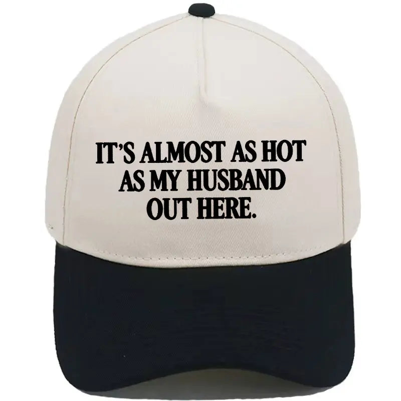 Almost as Hot as My Husband" Embroidered Snapback Hat – Funny Retro Two-Tone Baseball Cap for Women
