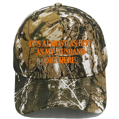 Almost as Hot as My Husband" Embroidered Snapback Hat – Funny Retro Two-Tone Baseball Cap for Women