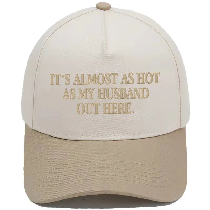 Almost as Hot as My Husband" Embroidered Snapback Hat – Funny Retro Two-Tone Baseball Cap for Women