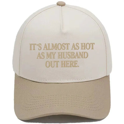 Almost as Hot as My Husband" Embroidered Snapback Hat – Funny Retro Two-Tone Baseball Cap for Women