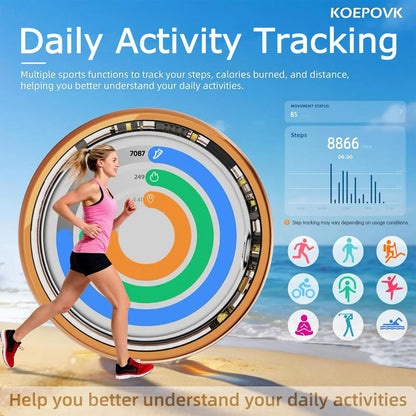 Titanium Smart Ring IP68 Fitness Tracker with Sleep Tracking, Activity Tracking, Stress Trends, Sport Modes, No Subscription Required, 3-5 Days Battery Life, Ios & Android Compatible