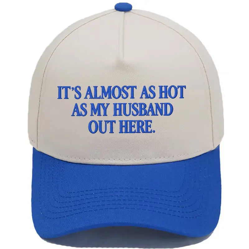 Almost as Hot as My Husband" Embroidered Snapback Hat – Funny Retro Two-Tone Baseball Cap for Women