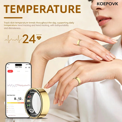 Titanium Smart Ring IP68 Fitness Tracker with Sleep Tracking, Activity Tracking, Stress Trends, Sport Modes, No Subscription Required, 3-5 Days Battery Life, Ios & Android Compatible