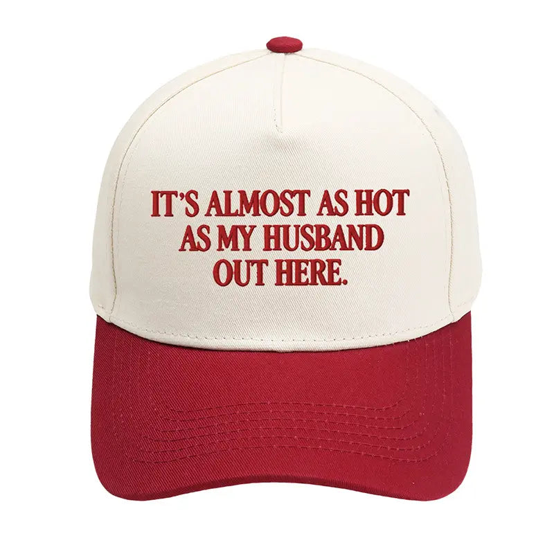 Almost as Hot as My Husband" Embroidered Snapback Hat – Funny Retro Two-Tone Baseball Cap for Women