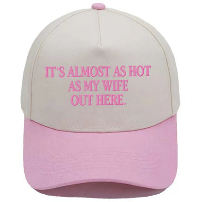 Almost as Hot as My Husband" Embroidered Snapback Hat – Funny Retro Two-Tone Baseball Cap for Women