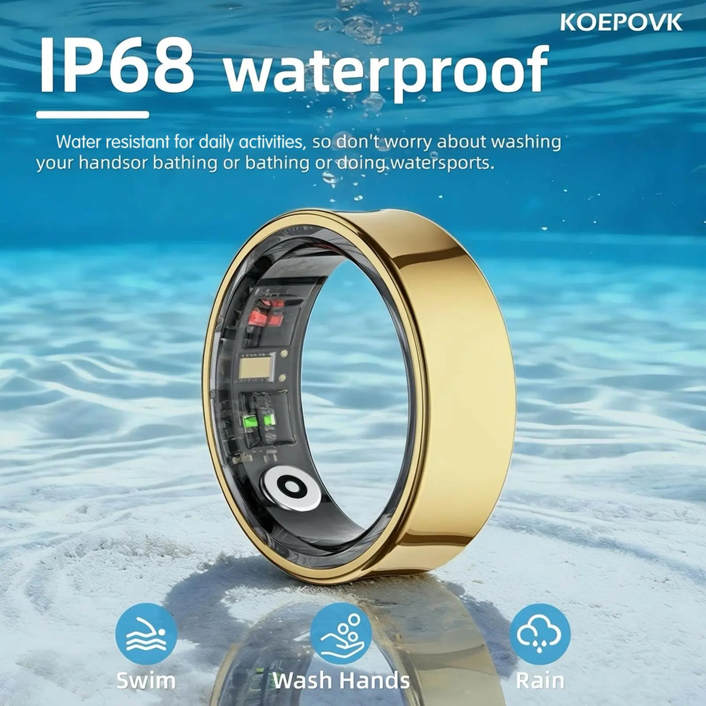 Titanium Smart Ring IP68 Fitness Tracker with Sleep Tracking, Activity Tracking, Stress Trends, Sport Modes, No Subscription Required, 3-5 Days Battery Life, Ios & Android Compatible