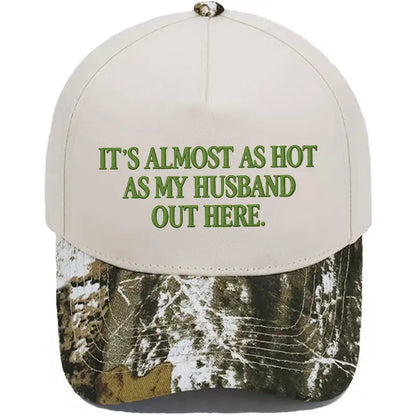 Almost as Hot as My Husband" Embroidered Snapback Hat – Funny Retro Two-Tone Baseball Cap for Women