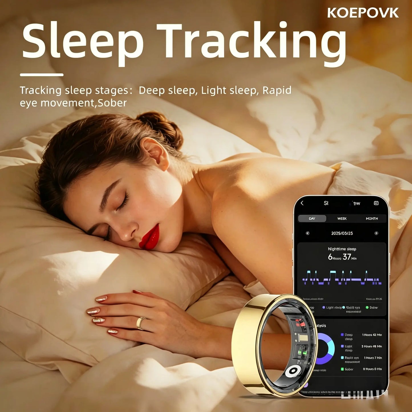 Titanium Smart Ring IP68 Fitness Tracker with Sleep Tracking, Activity Tracking, Stress Trends, Sport Modes, No Subscription Required, 3-5 Days Battery Life, Ios & Android Compatible