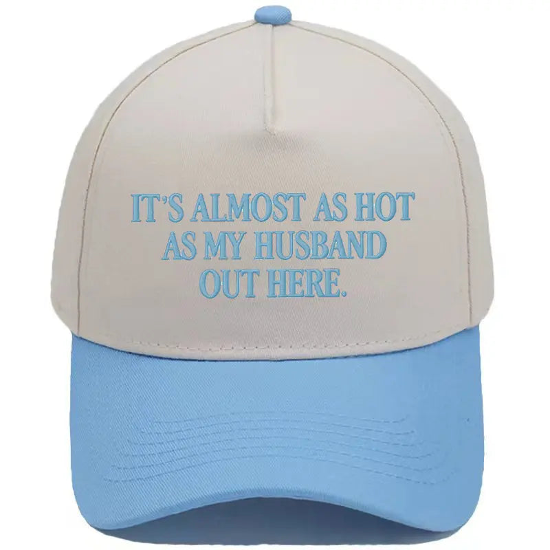 Almost as Hot as My Husband" Embroidered Snapback Hat – Funny Retro Two-Tone Baseball Cap for Women