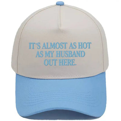 Almost as Hot as My Husband" Embroidered Snapback Hat – Funny Retro Two-Tone Baseball Cap for Women
