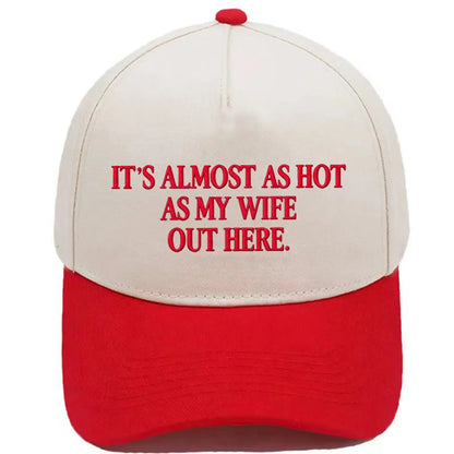 Almost as Hot as My Husband" Embroidered Snapback Hat – Funny Retro Two-Tone Baseball Cap for Women