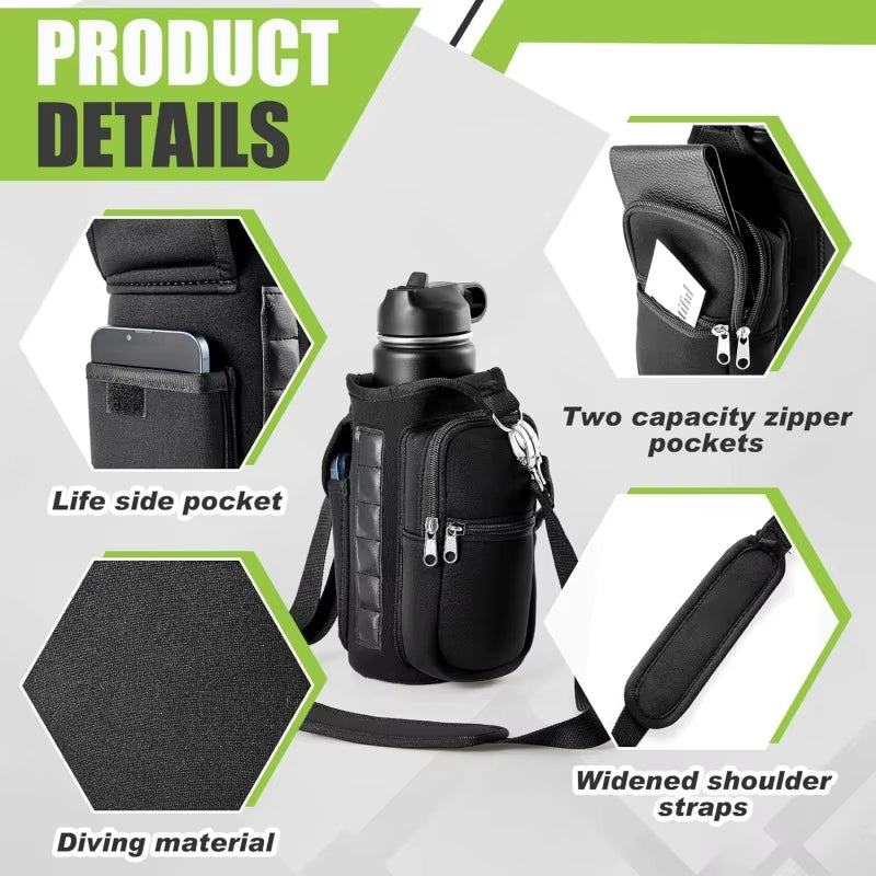 Magnetic Water Bottle Carrier Bag – Gym Holder with Phone Pocket & Shoulder Strap