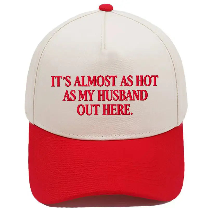 Almost as Hot as My Husband" Embroidered Snapback Hat – Funny Retro Two-Tone Baseball Cap for Women